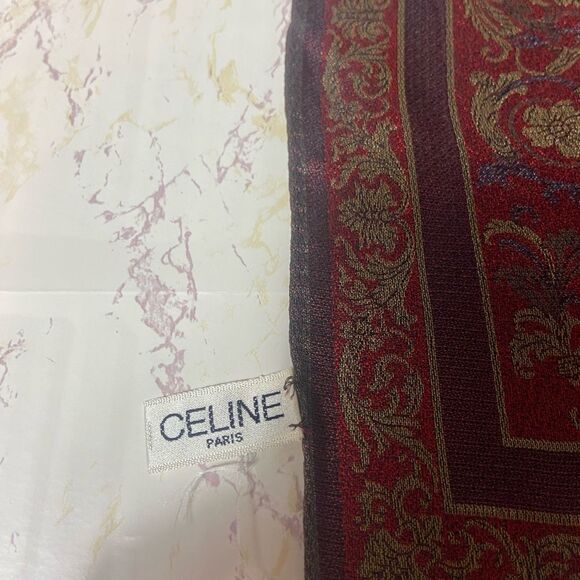 CELINE - VINTAGE RED & GOLD SILK SCARF HANDKERCHEIF TWILLY - Picture 3 of 5